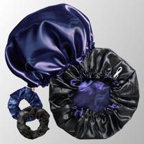 2 Touca de Cetim Dupla Face com Regulagem 2 Xuxinhas Scrunchie Antifrizz