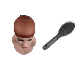 2 Touca Wig Cap Marrom+ Escova Especial Para Pentear Perucas