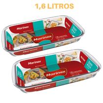 2 Travessa Retangular Vidro 1,6L Assados Doces Torta Marinex