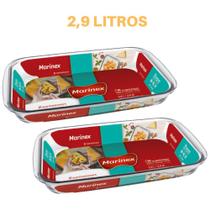 2 Travessa Retangular Vidro 2,9L Assados Doces Torta Marinex