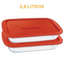 2 Travessa Retangular Vidro Com Tampa 2,9L Assados Marinex