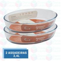 2 Travessa Vidro Oval 2,4L Forno Assados Sobremesa Doces Servir