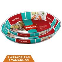 2 Travessas Assadeira de Vidro Temperado 2 Tamanhos Marinex