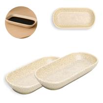 2 Travessas Cerâmica Prato Petisqueira Retangular 16cm Luxo