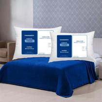 2 Travesseiros Suporte Firme Hotel Com Manta Azul Soft Casal