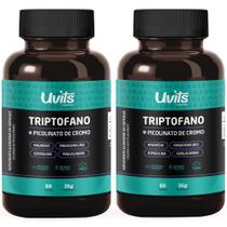2 Triptofano 5htp Serotonina + Picolinato Cromo 60 Cáps Uvits Sem Sabor