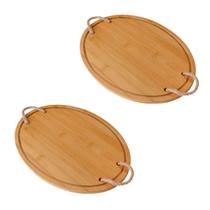 2 un Bandeja De Bambu Oval Com Alça De Corda Rústico 38CM