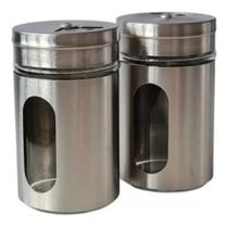 2 Un Porta Condimentos Saleiro Pimenteiro Com Visor Inox - Fratelli 2 Un Porta Condimentos Saleiro Pimenteiro Com Visor Inox - Fratelli