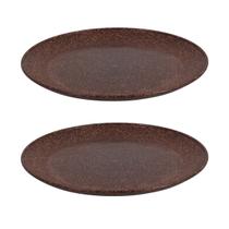 2 UN Prato Lanche Sobremesa Redondo Resistente 20cm Marrom Escu