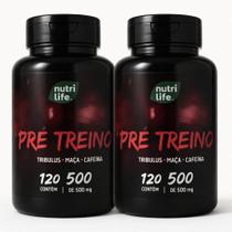 2 Un Pré Treino Natural Puro 120 Cápsulas Nutri Life Original Sem Sabor