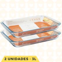 2 UN - Travessa Vidro Retangular 3L Vidro Resistente Cozinha