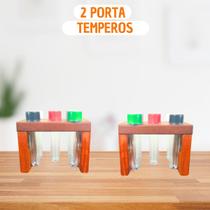 2 UND Porta Temperos Acompanha 5 Potes Rustico Condimentos