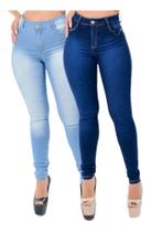 2 Unid Jeans Feminina Calça Skinny Reta Poliéster