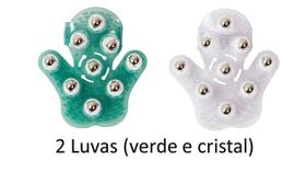 2 Unid. Luva Massagem 9 Esferas AÇO ( Verde e Cristal ) 2 Unid. Luva Massagem 9 Esferas AÇO ( Verde e Cristal )