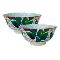 2 Unidades Bowl Cerâmica 600 ml Estampa Folha Verde Floral