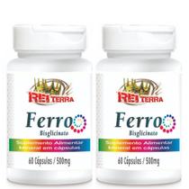 2 Unidades Ferro Bisglicinato 500mg C/60caps - Rei Terra 2 Unidades Ferro Bisglicinato 500mg C/60caps - Rei Terra