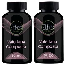 2 Valeriana Composta 500mg 120 Cápsulas - Melissa, Passiflora e Mulungu- Ethos Nutrition