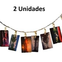 2 Varal Led 10 Fotos Fio 2m Luz Pregador Cordão Decoração