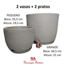 2 vaso polietileno bojo redondo escovado com prato planta flor G + P 2 vaso polietileno bojo redondo escovado com prato planta flor G + P