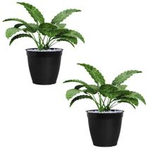 2 Vaso Redondo Rattan Grande Plástico Plantas Palmeira Cacto Jardim 44 Litros Preto Plasnew