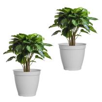 2 Vaso Redondo Rattan Grande Plástico Plantas Palmeira Cacto Jardim 44L Branco Marmorizado Plasnew