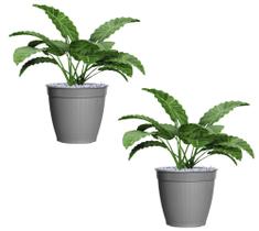 2 Vaso Redondo Rattan Grande Plástico Plantas Palmeira Cacto Jardim 44Litros Cinza Plasnew 2 Vaso Redondo Rattan Grande Plástico Plantas Palmeira Cacto Jardim 44Litros Cinza Plasnew