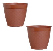 2 Vaso Redondo Rattan Grande Plástico Plantas Palmeira Cacto Jardim 44Litros Cor Cerâmica Plasnew