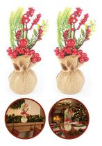 2 Vasos Flores E Frutos 20cm Mesa Decoração Sala Palha Vermelho