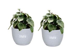 2 Vasos Planta Flor Decorativo Cone Casa Sala Luxo Polietileno P --Cinza