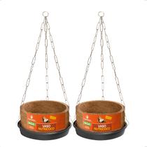 2 Vasos Suporte e Prato Suspenso Completo Grande 04 Samambaia Nutriplan Fibra de Coco estilo Xaxim
