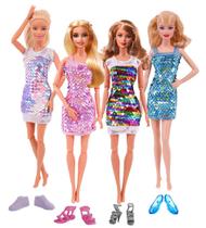 2 Vestidos Festa Lantejoula + 4 sapatos Barbie reto salto