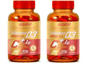 2 Vitamina D3 2000ui E Vitamina C 1000mg 180 Cápsulas Sem Sabor - Biofor