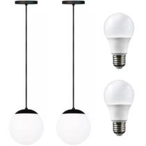 2 X Luminárias Lustre Pendente 215Cm Jabuticaba Globo Vidro