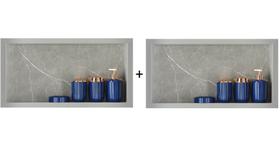2 X Nicho Para Banheiro Em Porcelanato Polido Porta Shampoo Sabonete Organizador (Cinza 60)