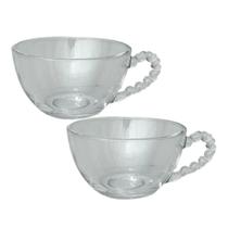 2 Xícaras Alça Coração Cristal 200ml Mesa Posta Chá e Café