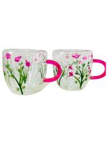 2 Xícaras de Café Expresso com Alça em Duplo Vidro Pintado a Mão Coleção Floral - Lembrei de Você 2 Xícaras de Café Expresso com Alça em Duplo Vidro Pintado a Mão Coleção Floral - Lembrei de Você