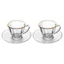 2 Xícaras para Café com Fio de Ouro e Pires Radial 90ml 2 Xícaras para Café com Fio de Ouro e Pires Radial 90ml