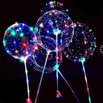 20 Balão Bubble LED Transparente Com Bastão Vareta Haste Para Festa