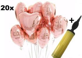20 Balões Lindos Metalizados Coração 45cm Rose Gold Com Lacre + Bomba Balão - wellimports