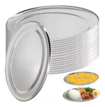 20 Bandejas 21cm Oval Aço Inox Rasa Travessa Porção Pequena 20 Bandejas 21cm Oval Aço Inox Rasa Travessa Porção Pequena