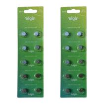 20 Baterias Alcalina Lr41 Elgin Botão - 2 Cartelas C/ 10uni