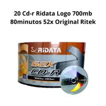 20 Cd-r Ridata Logo 700mb 80minutos 52x Original Ritek 20 Cd-r Ridata Logo 700mb 80minutos 52x Original Ritek