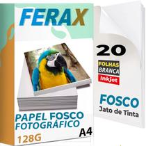 20 Folhas Papel Fotográfico 128g A4 Matte - Fosco Jato de Tinta