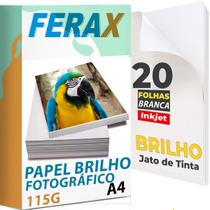 20 Folhas papel fotográfico Adesivo A4 brilhante à prova d'água 115g - Ferax