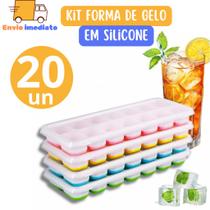 20 Formas de Gelo Silicone Com Tampa Rígida Fundo Flexível Retangular 14 Cubos Multiuso Lavável