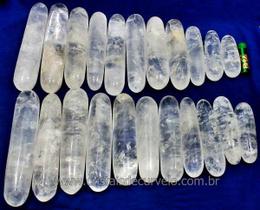 20 Massageadores Rolados de Quartzo Cristal Natural de 8 a 12 cm - Atacado - Código 275838