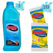 20 Pastilhas de Cloro HCL Penta 200gr + Limpa Bordas Hidroall 1L
