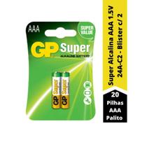 20 Pilhas GP Batteries Super Alcalina AAA Palito 1.5V - 24A-C2 - Blister c/ 2