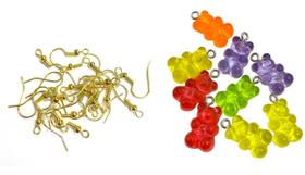 20 Pingente de Ursinho Gummy Para Fazer Pulseira Colar + 20 Anzol Para Montar Brincos 17mm
