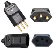 20 Plug Plugue Macho 3 Pinos 10a + 20 Tomada Femea 20a Prensa Cabos 180 Graus Preto